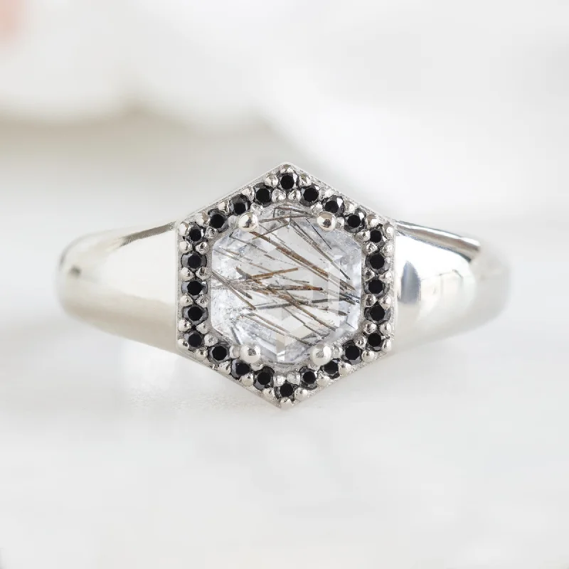 The Signet Ring | 0.70ct Hexagon Tourmaline in Quartz in 14K White Gold