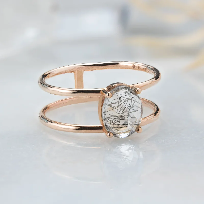men’s woven leather bracelet The Tourmaline in Quartz Cage Ring | 10K Rose Gold