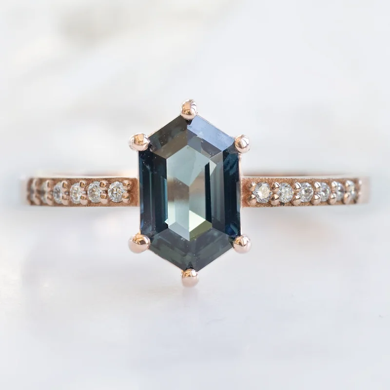 The Willow Ring | 1.20ct Hexagon Blue Sapphire in 14K Rose Gold