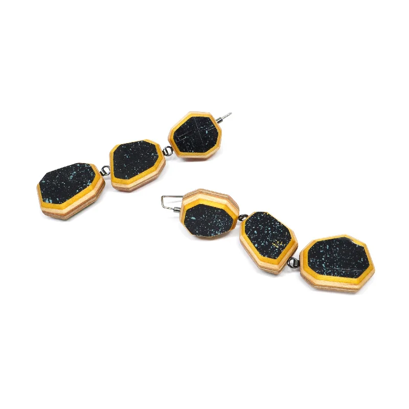 wide gold cuff bracelet Triple Gem Dangle Earrings, Speckled Black