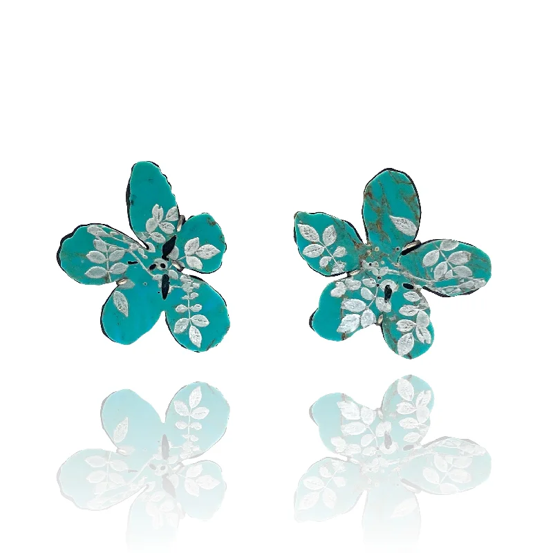 black diamond stud earrings Turquoise Flower Earrings