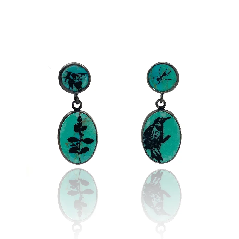 men’s rugged leather bracelet Turquoise Forest Earrings