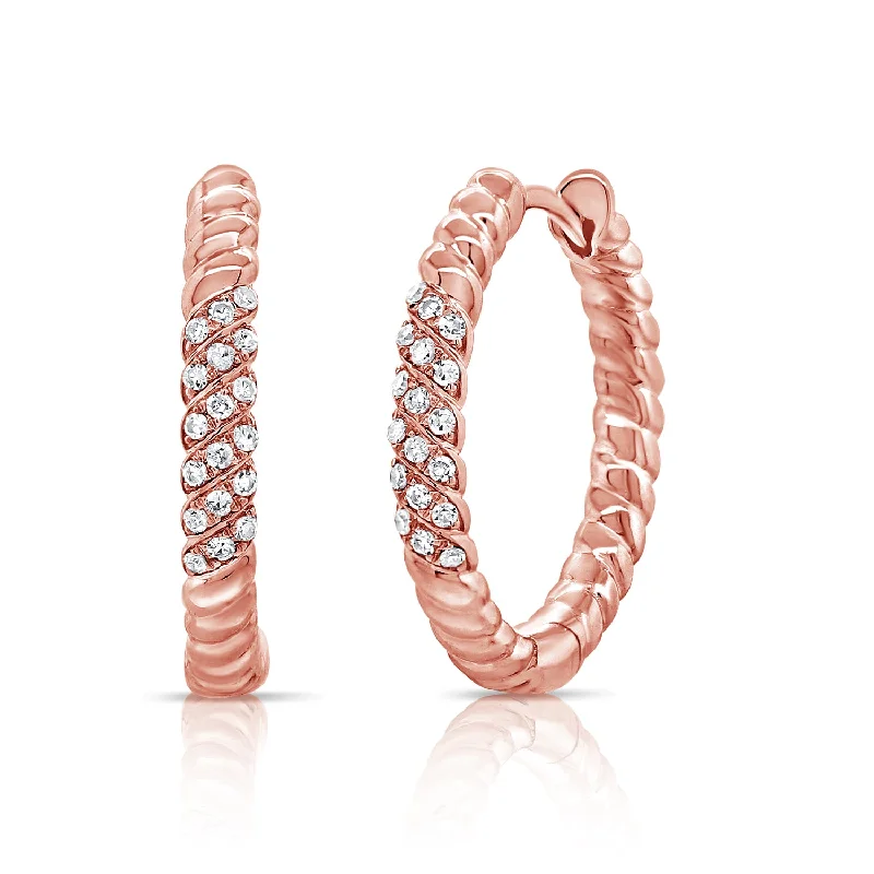 vintage crystal chandelier earrings Twisted Rope Diamond Hoop Earrings in 14K Rose Gold