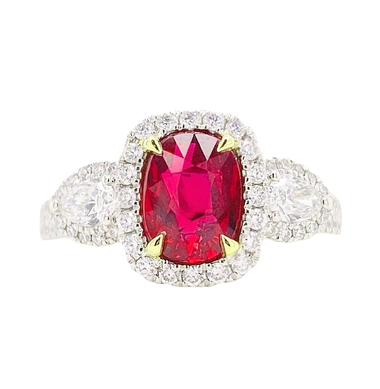 GIA Ruby and Diamond Halo Ring