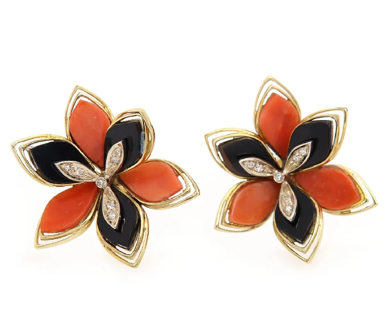amethyst gemstone engagement ring Vintage Coral Black Onyx and Diamond Flower Earrings in 18K