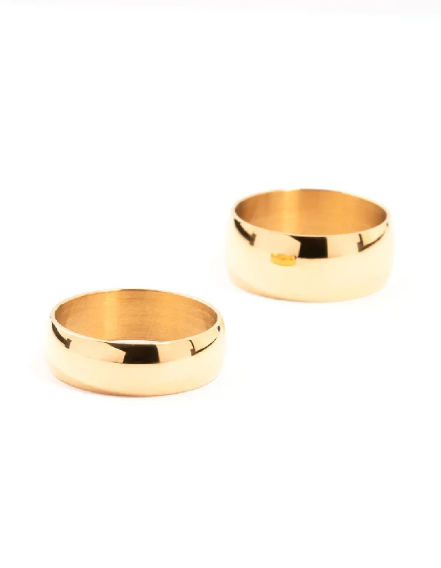 Waterproof Gold Plated Stainless Steel Stacking Rings 2-Pack