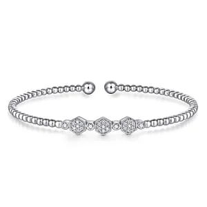 luxury emerald ring platinum 14K White Gold Bujukan Bead and Hexagon Cluster Diamond Bangle