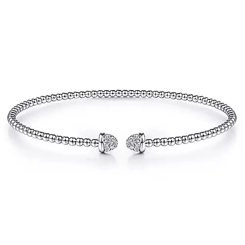 waterproof beach anklet stainless steel 14K White Gold Bujukan Bead Cuff Bracelet with Diamond Pave Caps waterproof beach anklet stainless steel 14K White Gold Bujukan Bead Cuff Bracelet with Diamond Pave Caps