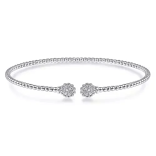 gemstone stacking rings colorful 14K White Gold Bujukan Split Cuff Bracelet with Diamond Flower Caps