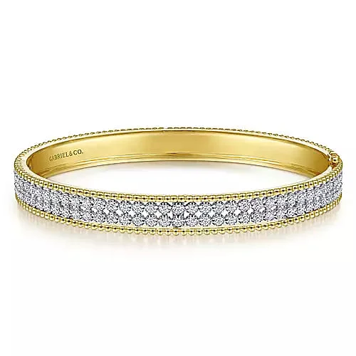 pearl and silver bracelet 14K white-Yellow Diamond Bangle