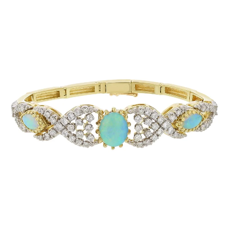 personalized silver cuff bracelet 14K Yellow and White Gold Opal and Diamond Bracelet personalized silver cuff bracelet 14K Yellow and White Gold Opal and Diamond Bracelet