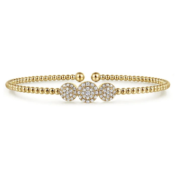 handcrafted gemstone pendant 14K Yellow Gold Bujukan Bead Cuff Bracelet with Three Pave Diamond Stations handcrafted gemstone pendant 14K Yellow Gold Bujukan Bead Cuff Bracelet with Three Pave Diamond Stations