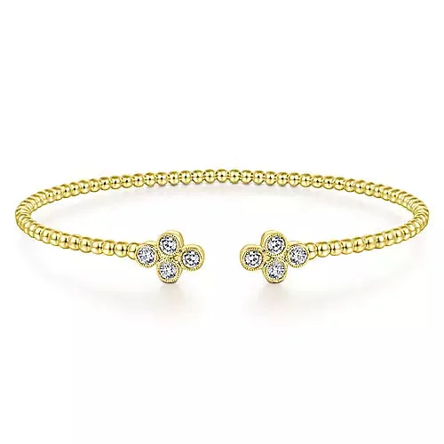 crystal-studded gold ring 14K Yellow Gold Bujukan Bead Split Cuff Bracelet with Quatrefoil Diamond Endcaps crystal-studded gold ring 14K Yellow Gold Bujukan Bead Split Cuff Bracelet with Quatrefoil Diamond Endcaps