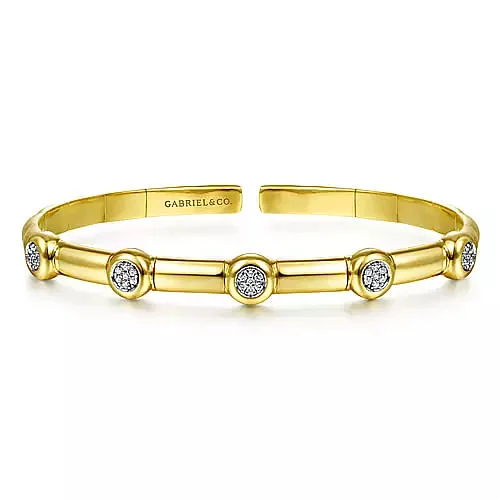 gothic bat ring sterling silver 14K Yellow Gold Open Bangle with Diamond Stations