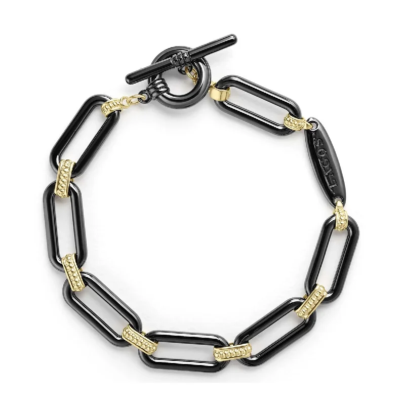 amethyst healing crystal necklace 18K Gold and Black Ceramic Link Bracelet