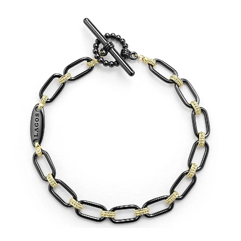 bold statement cuff bracelet 18K Gold and Black Ceramic Link Bracelet
