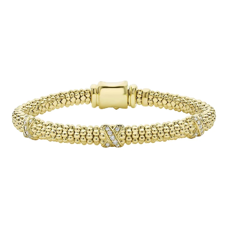 celestial sun charm anklet 18K Gold Three Station X Diamond Caviar Bracelet