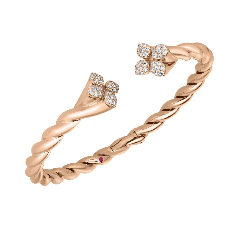 personalized couples ring engraved 18K Rose Gold Diamond Twist Bangle