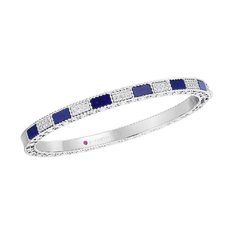 men’s leather and silver bracelet 18K White Gold Lapis Lazuli and Diamond Bangle