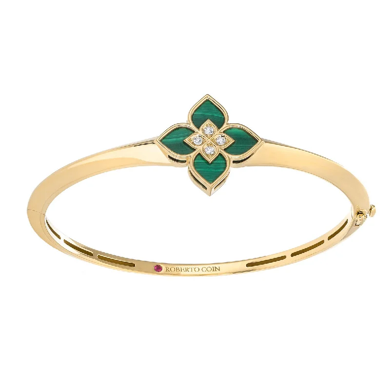 men’s silver wedding band 18K Yellow Gold Flower Bangle with Malachite and Diamonds men’s silver wedding band 18K Yellow Gold Flower Bangle with Malachite and Diamonds