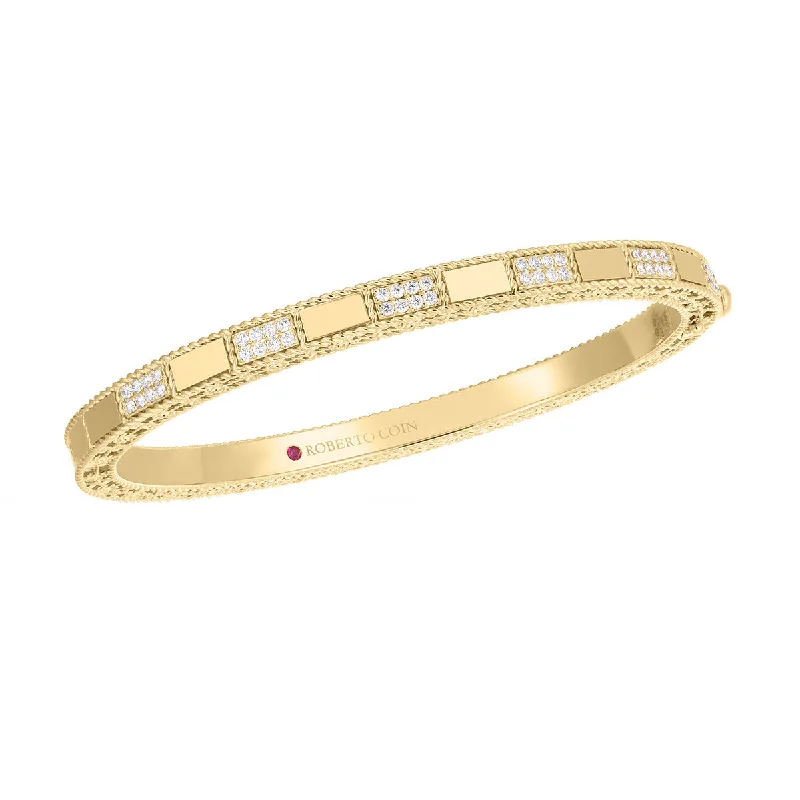 braided gold chain bracelet 18K Yellow Gold Mosaic Alternating Diamond Bangle
