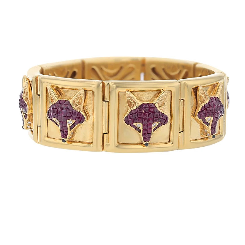 minimalist rose gold bracelet 18K Yellow Gold Ruby Fox Section Bracelet