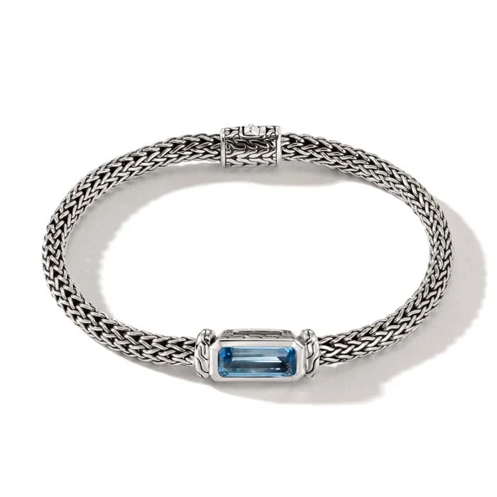 John Hardy London Blue Topaz Classic Chain Station Bracelet in Sterling Silver