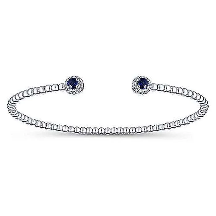 raw crystal cuff bracelet Gabriel & Co. "Bujukan" Collection .10-.15TW Diamond and .23-.30CT Sapphire Beaded Bangle Bracelet in 14K White Gold raw crystal cuff bracelet Gabriel & Co. "Bujukan" Collection .10-.15TW Diamond and .23-.30CT Sapphire Beaded Bangle Bracelet in 14K White Gold