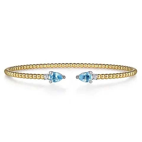 vintage art deco bracelet Gabriel & Co. Bujukan Open Cuff Bracelet with Blue Topaz and Diamonds in 14K Yellow and White Gold vintage art deco bracelet Gabriel & Co. Bujukan Open Cuff Bracelet with Blue Topaz and Diamonds in 14K Yellow and White Gold