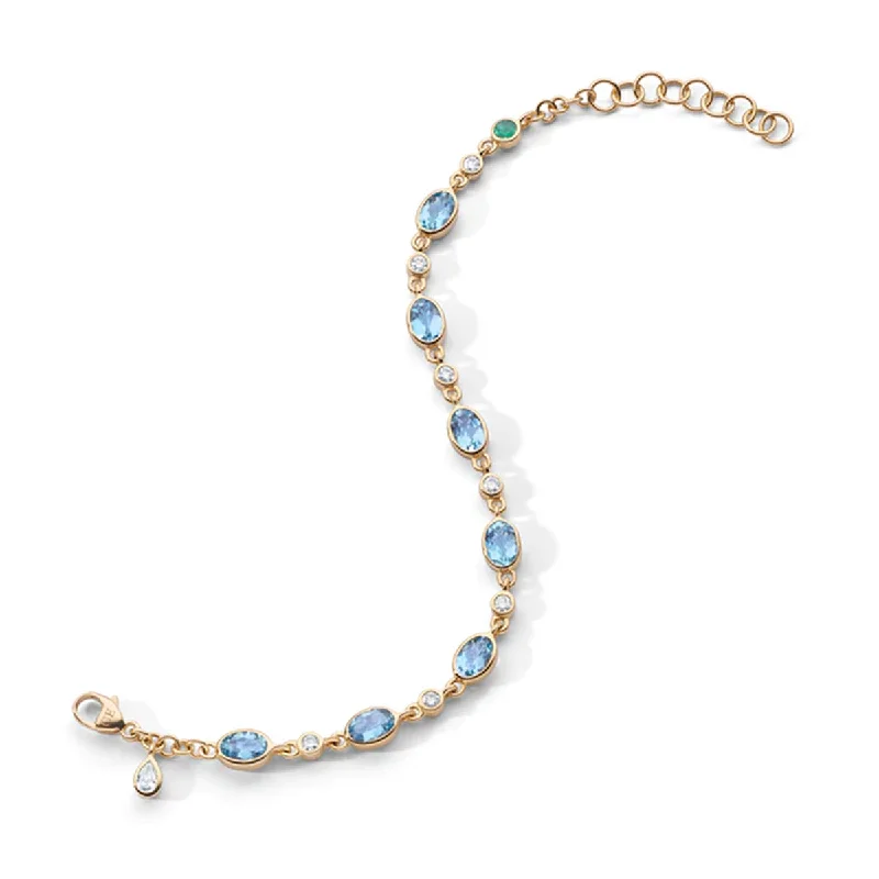 delicate floral wedding band Aquamarine Tennis Bracelet in 18K Gold