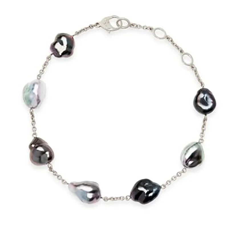 butterfly charm bracelet delicate Baroque Pearl Bracelet in 18K White Gold