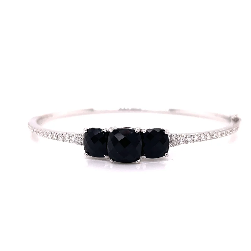 gold mesh bangle bracelet BLACK ONYX AND DIAMOND BANGLE BRACELET