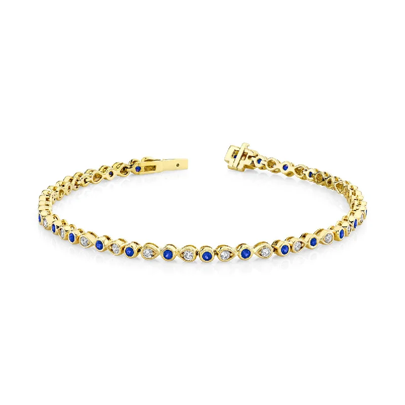 natural jade ring Blue Sapphire 14K Yellow Gold Bracelet with Diamonds