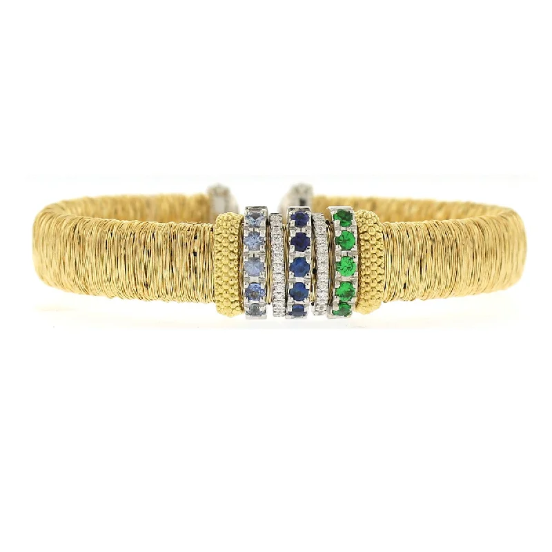 handcrafted gemstone drop earrings Bracelet with Sapphires, Tsavorites and Diamonds