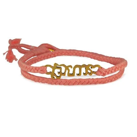 Brass "Brave" Bracelet on Coral Cotton Cord