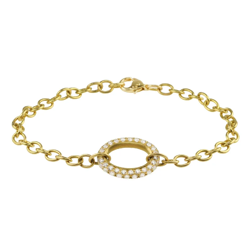 20K Gold Handmade Oval Link Bracelet with Oval Pave Diamond Center