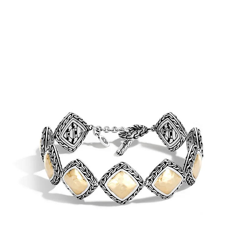 Classic Chain Hammered Gold and Silver Heritage Quadrangle Bracelet