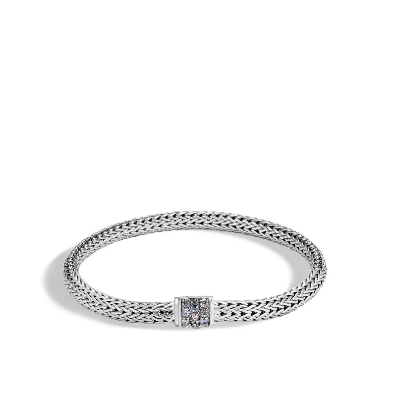 Classic Chain Silver Extra Small Bracelet with Mixed Grey Sapphire