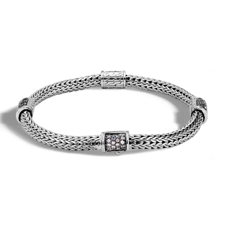 Classic Chain Silver Four Station Bracelet with Mixed Grey Sapphire