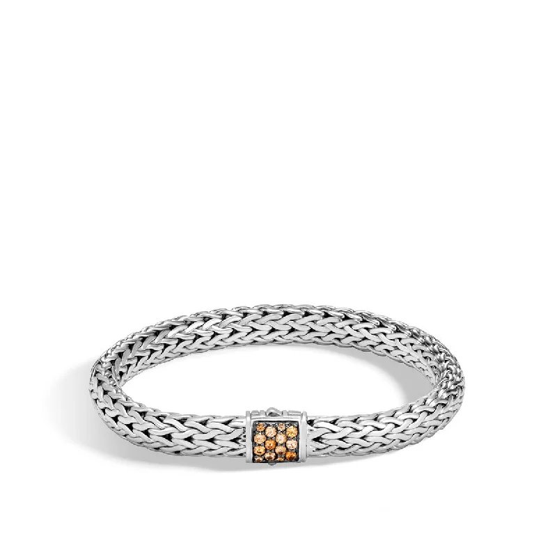 Classic Chain Silver Medium Bracelet with Mixed Mandarin Garnet