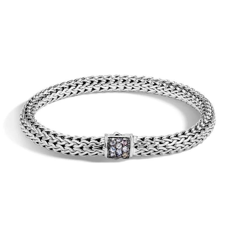 Classic Chain Silver Small Bracelet with Mixed Grey Sapphire