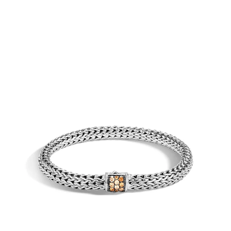 Classic Chain Silver Small Bracelet with Mixed Mandarin Garnet