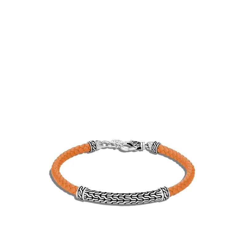 handmade leather ring Classic Chain Silver Station Bracelet on Orange Woven Leather handmade leather ring Classic Chain Silver Station Bracelet on Orange Woven Leather