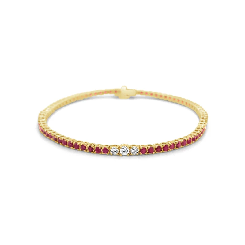 personalized couple rings Thin Diamond and Ruby Tennis Bracelet