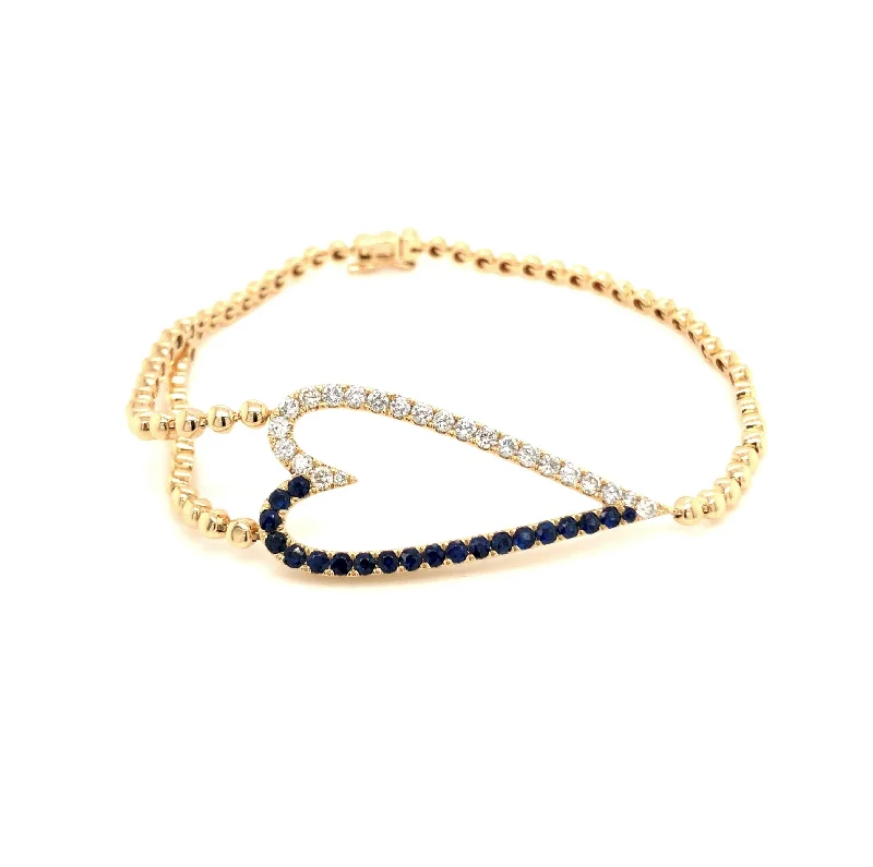 Diamond and Sapphire Beaded Gold Heart Bracelet