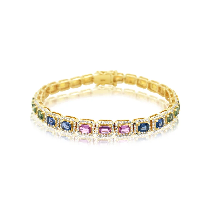 minimalist cubic zirconia earrings Diamond-Framed Rainbow Sapphire Bracelet