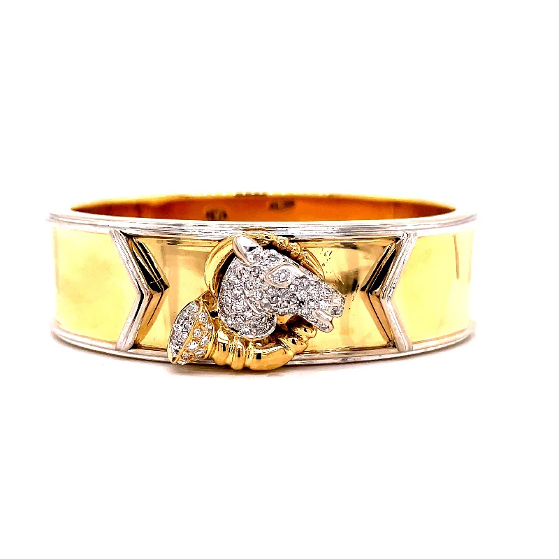 men’s hammered titanium ring DIAMOND HORSE HEAD BANGLE BRACELET