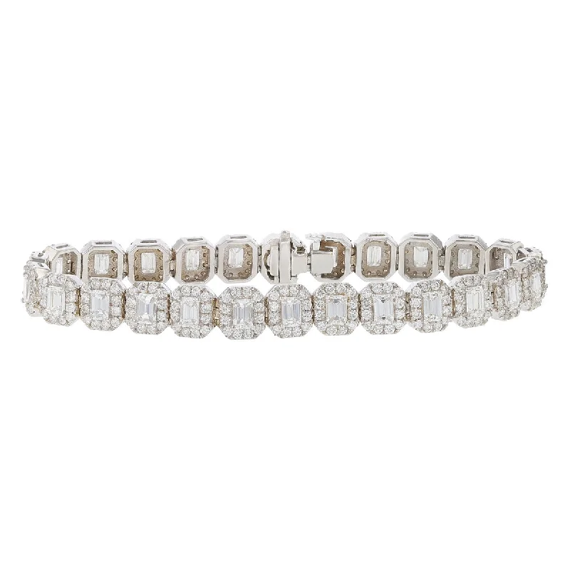 sterling silver lotus ring Emerald-cut Diamond Halo Bracelet