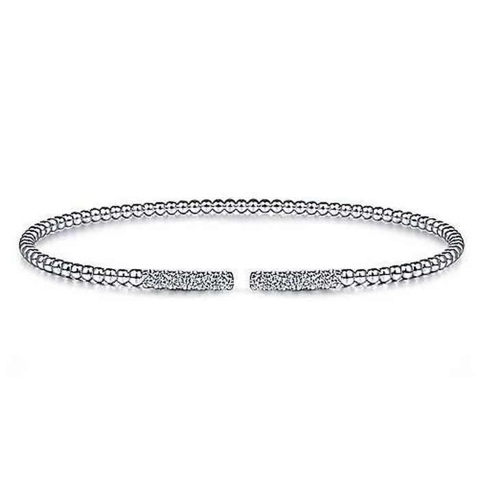delicate marquise diamond band Gabriel & Co. .29CTW "Bujukan" Bead Cuff Bracelet with Diamond Pavé Bars in 14K White Gold