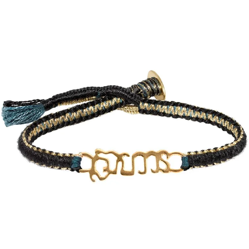 Gold Vermeil "Brave" Bracelet on Black Cotton Cobra Cord